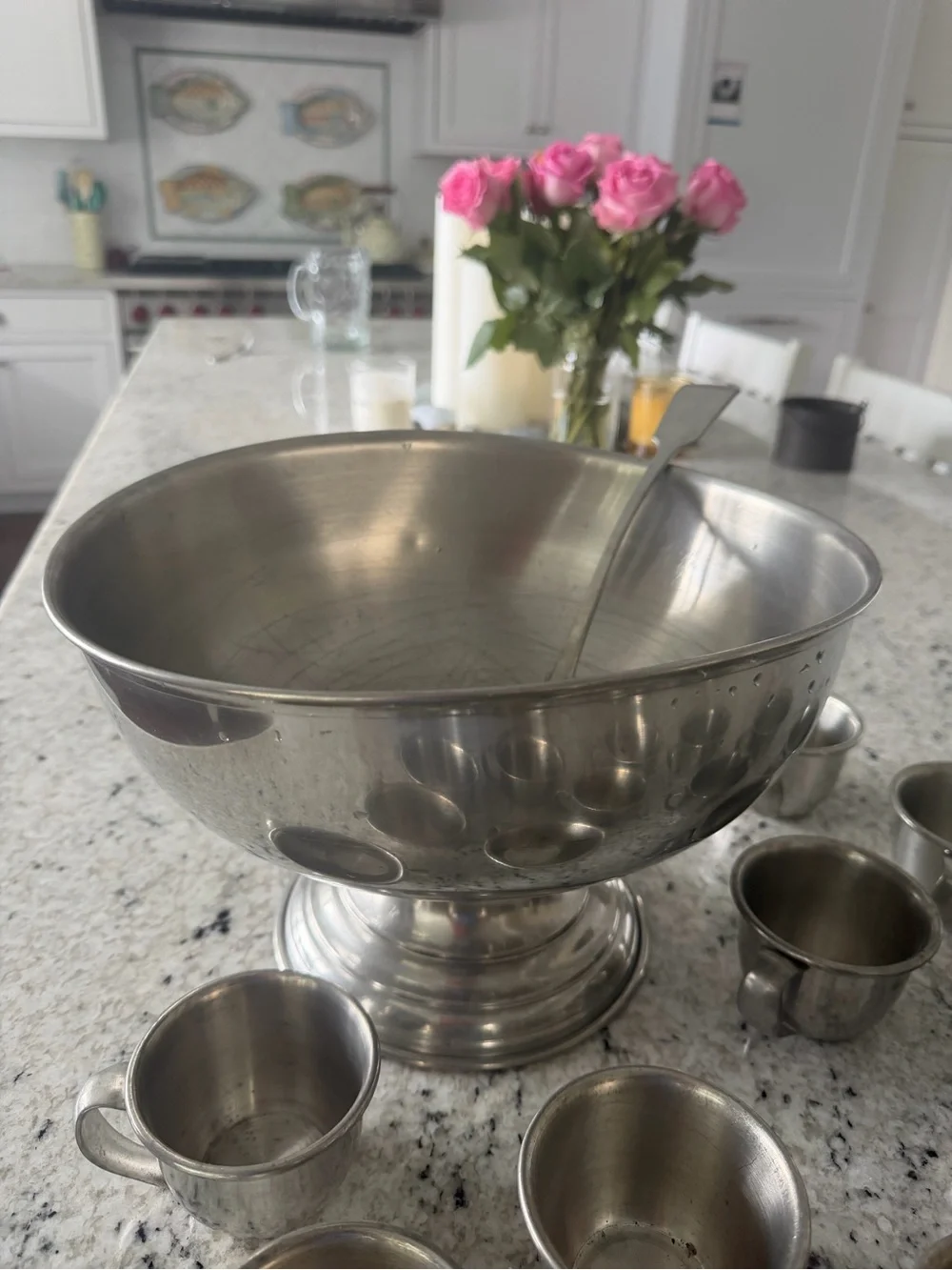 Vintage Woodbury Pewter Punch Bowl Set with 12 Matching Cups